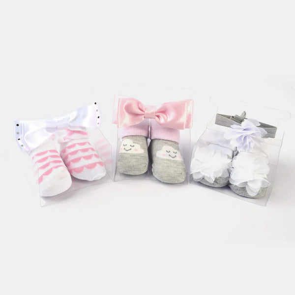 BABY GIRL SOCKS & HEADBAND PACK OF 3 GIFT SET