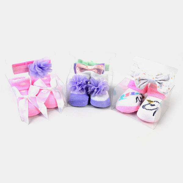 BABY GIRL SOCKS & HEADBAND PACK OF 3 GIFT SET