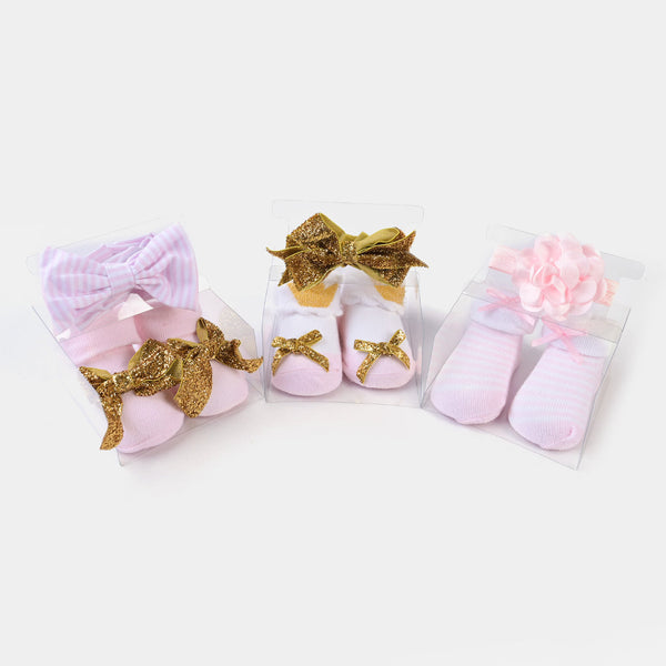 BABY GIRL SOCKS & HEADBAND PACK OF 3 GIFT SET