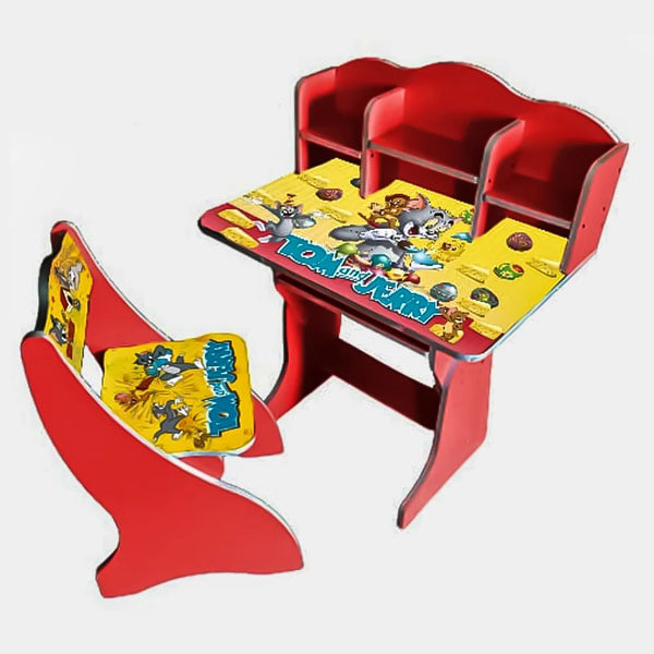 Multipurpose Adjustable Character Printed Study Activity Table With 1 Chair - Tom & Jerry