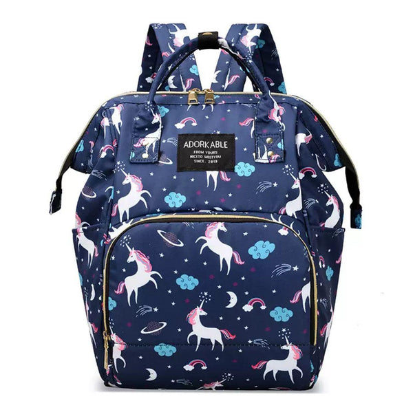 Mother Diaper Backpack Navy Blue Unicorn